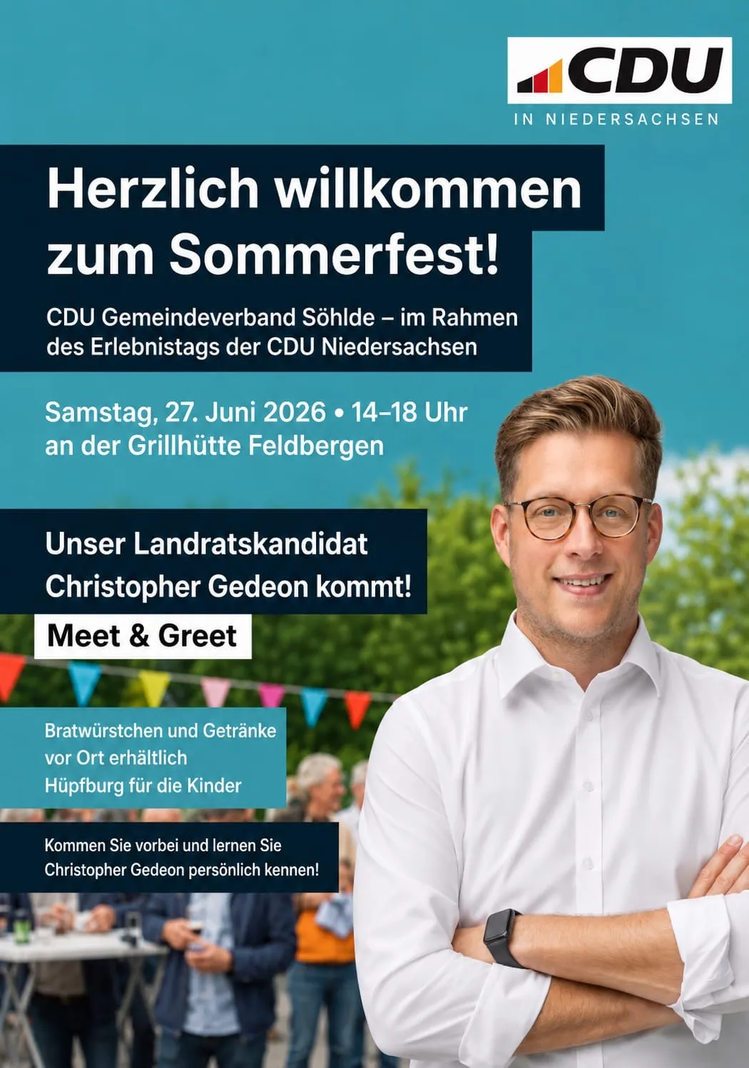 Einladung zum Sommerfest der CDU Söhlde am 27. Juni 2026 an der Grillhütte Feldbergen